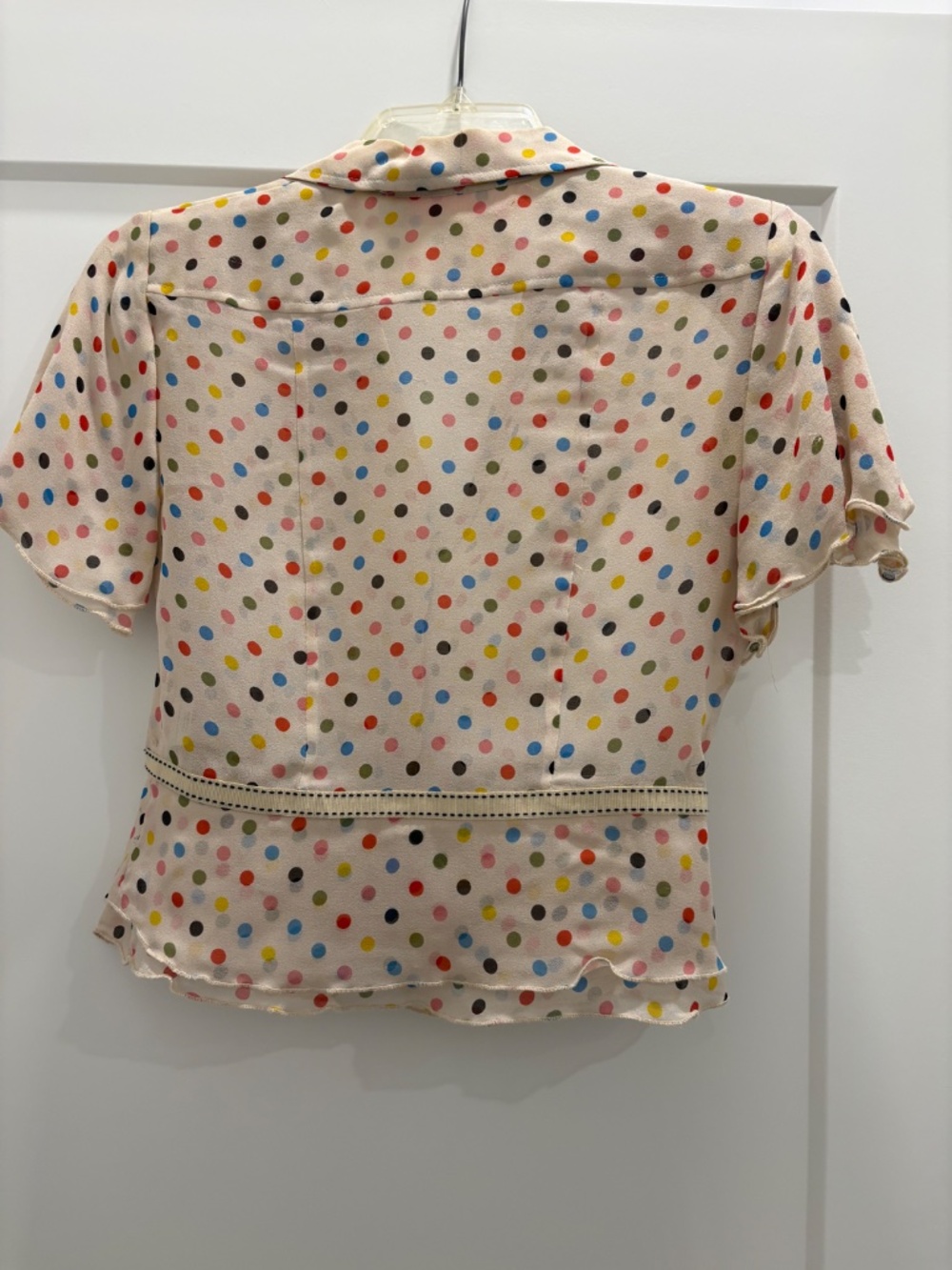 CYNTHIA STEFFE Silk Button Polka Dot Short Sleeve Blouse; Size: XS - Picture 2 of 8